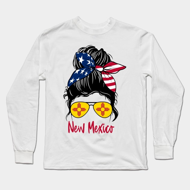 New Mexico girl Messy bun , American Girl , New Mexico Flag Long Sleeve T-Shirt by JayD World